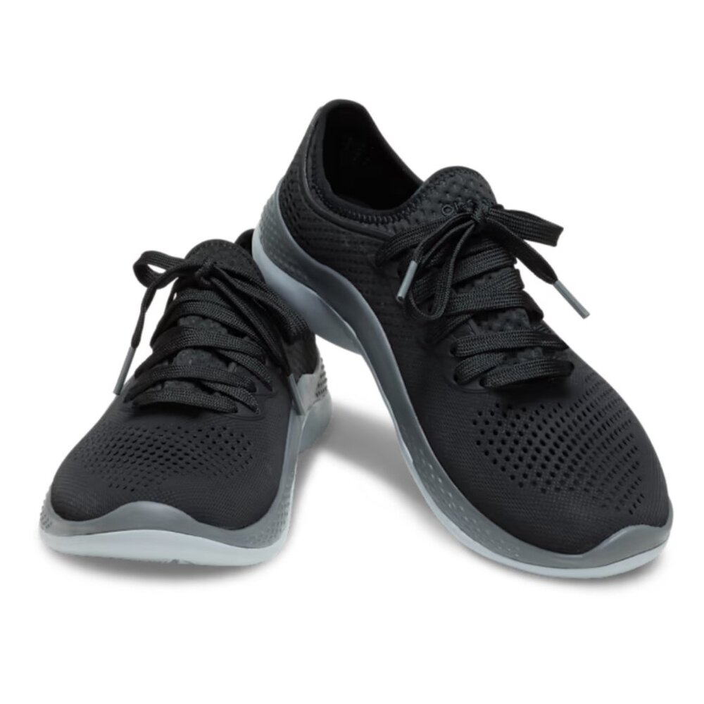 Crocs- Literide Pacer Sneakers in Black Slate Gray Lace Up Running Shoes Trainer